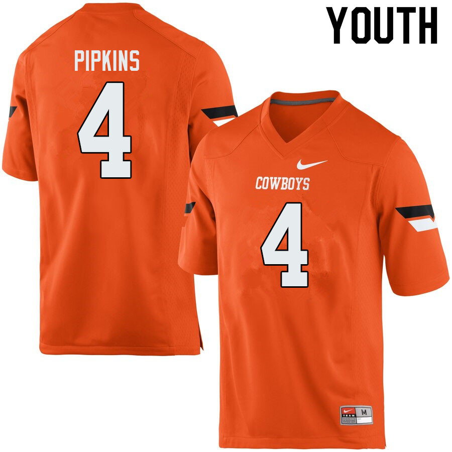 Youth #4 Lenzy Pipkins Oklahoma State Cowboys College Football Jerseys Sale-Orange - Click Image to Close